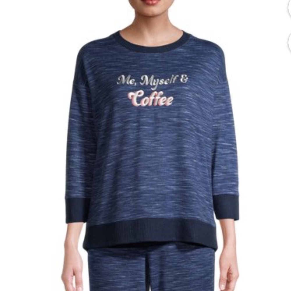 Secret Treasures Womens Blue Coffee 3/4 Sleeve Crew Neck Lounge Nightshirt Sz L